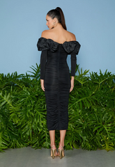 VESTIDO MIDI LINDSAY OMBRO A OMBRO PRETO