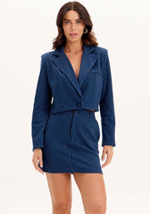 BLAZER ALFAIATARIA CURTO AZUL MARINHO RISCA BRANCA