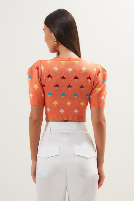 BLUSA CROPPED TRICOT JACQUARD SORVETE LARANJA