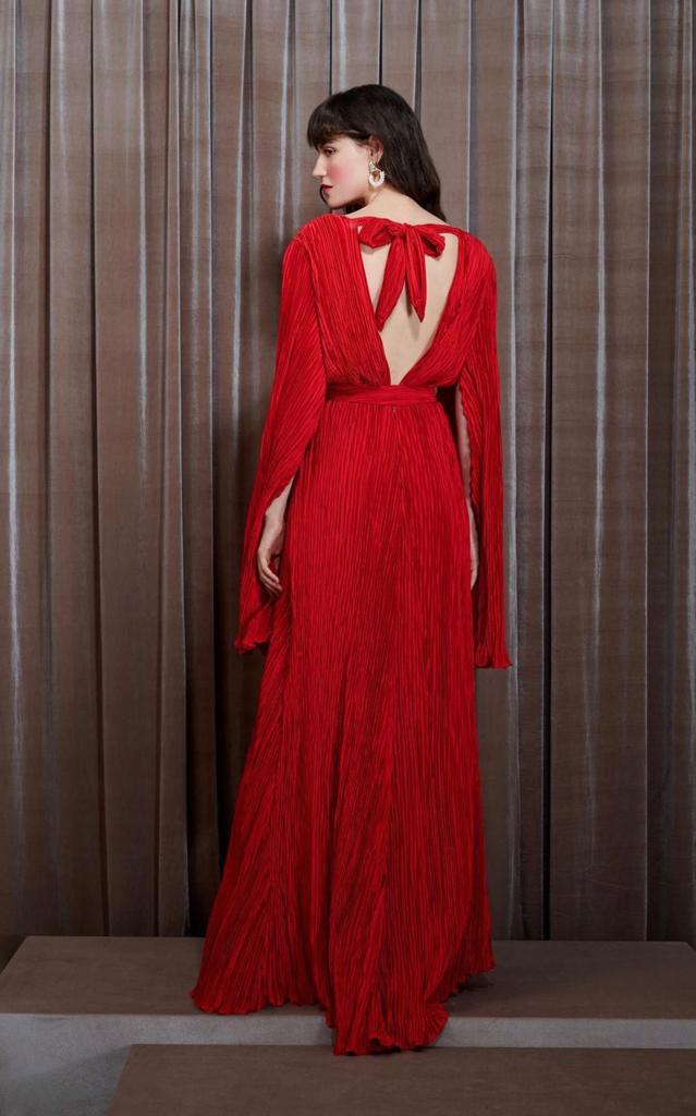 Fenda Longo Vestido Vermelho Com Manga Longa Vestido Vermelho