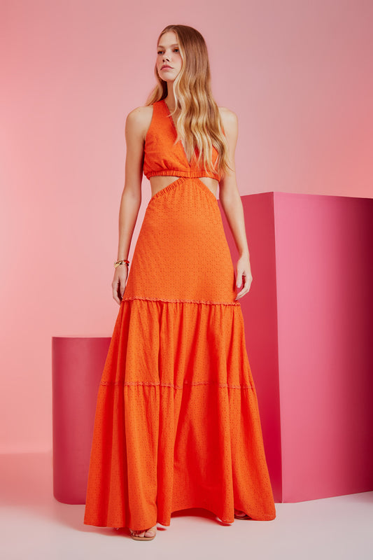 VESTIDO LAISE ROMANTIC LONGO TANGERINE