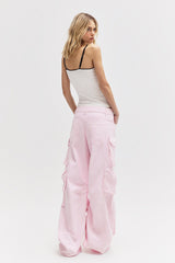 CALÇA CARGO 12 BOLSOS SARJA ROSA CLARA