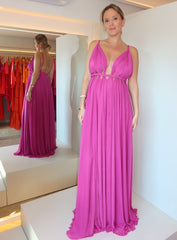 VESTIDO LONGO TRANÇA FÚCSIA