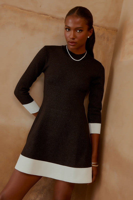 VESTIDO TRICOT PRETO E BRANCO P&B