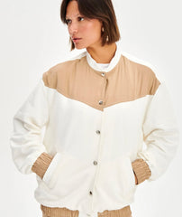 JAQUETA BOMBER COM RECORTE BRANCO/BEGE