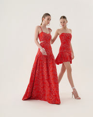 VESTIDO LONGO RECORTES CINTURA BORDADO HAMPTON