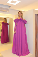 VESTIDO LONGO JABÔ OMBRO A OMBRO ROXO