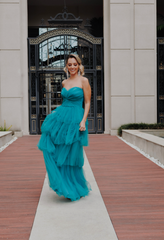 VESTIDO LONGO TULE TOMARA QUE CAIA SAIA CAMADAS VERDE