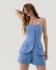 CONJUNTO CORSELET ALOGANDO SHORT SUMMER OFF AZUL