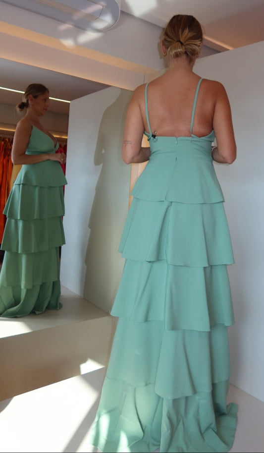 VESTIDO ALCINHA COM SAIA CAMADAS JABOUR VERDE