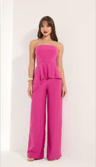 CONJUNTO BLUSA TOMARA QUE CAIA PEPLUM + CALÇA PINK