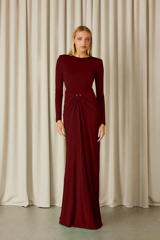 VESTIDO LONGO THAIS ARGOLA DARK RED