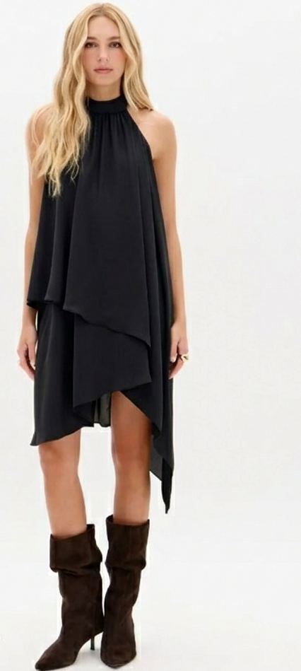 VESTIDO CURTO ASSIMÉTRICO FRENTE ÚNICA