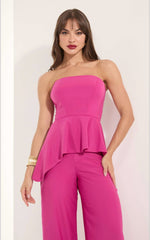 CONJUNTO BLUSA TOMARA QUE CAIA PEPLUM + CALÇA PINK