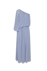 VESTIDO LONGO UM OMBRO DRAPEADO AZUL CLARO
