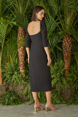 VESTIDO MIDI DECOTE QUADRADO PRETO