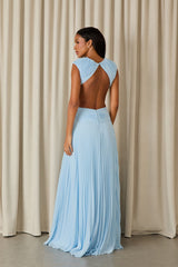 VESTIDO LONGO KARLIE PLISSADO BABY BLUE