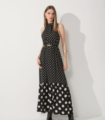 VESTIDO MAXI FRENTE ÚNICA MIX DE POÁS - PRETO