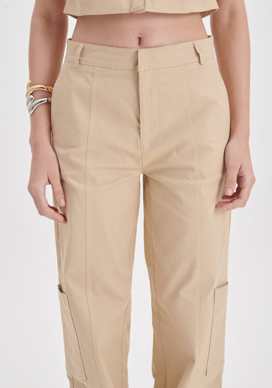 CALÇA WIDE LEG CINTURA ALTA BEGE