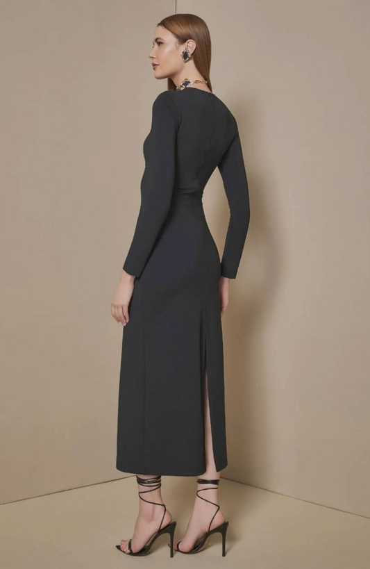 VESTIDO MIDI MANGA LONGA BUSTO TORCIDO STRECH COUTURE