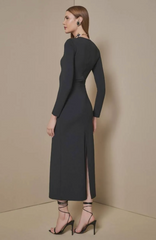 VESTIDO MIDI MANGA LONGA BUSTO TORCIDO STRECH COUTURE