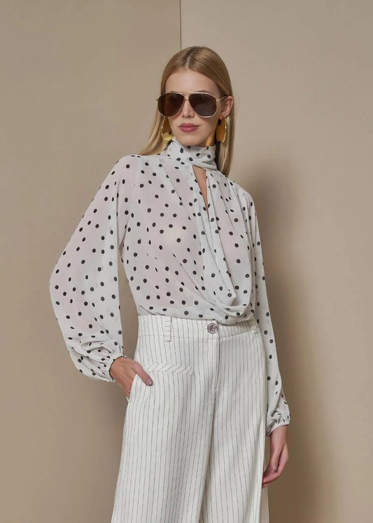 BLUSA DRAPEADA ESTAMPA POA MALABARES