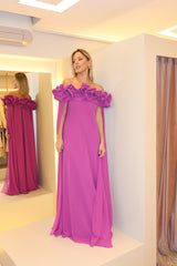 VESTIDO LONGO JABÔ OMBRO A OMBRO ROXO