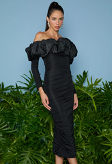 VESTIDO MIDI LINDSAY OMBRO A OMBRO PRETO