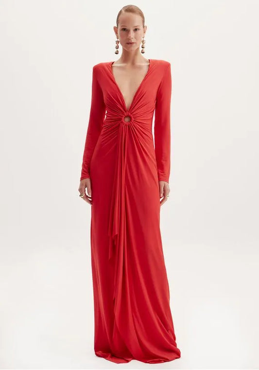 VESTIDO FRANZIDO LONGO LARANJA
