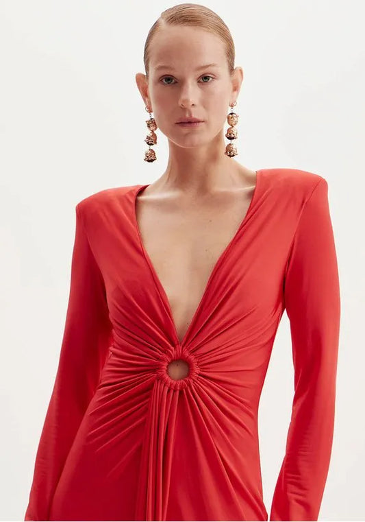 VESTIDO FRANZIDO LONGO LARANJA