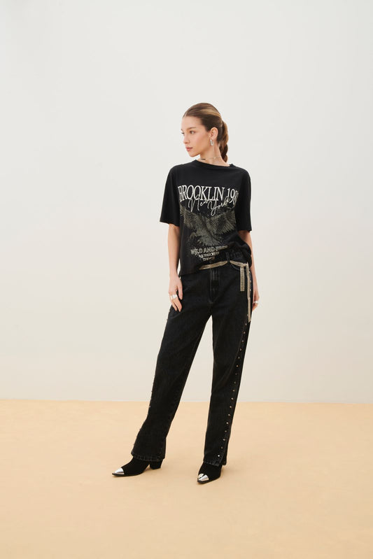 T-SHIRT MANGA CURTA ESTAMPA LOCAL BROOKLIN 1980 PRETO