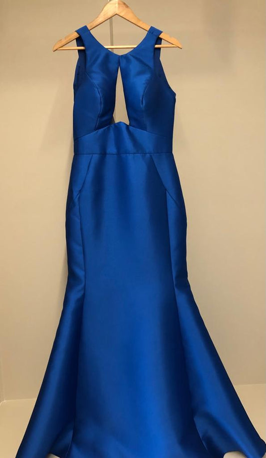 VESTIDO LONGO ZIBELINE TULE DECOTE COSTAS AZUL