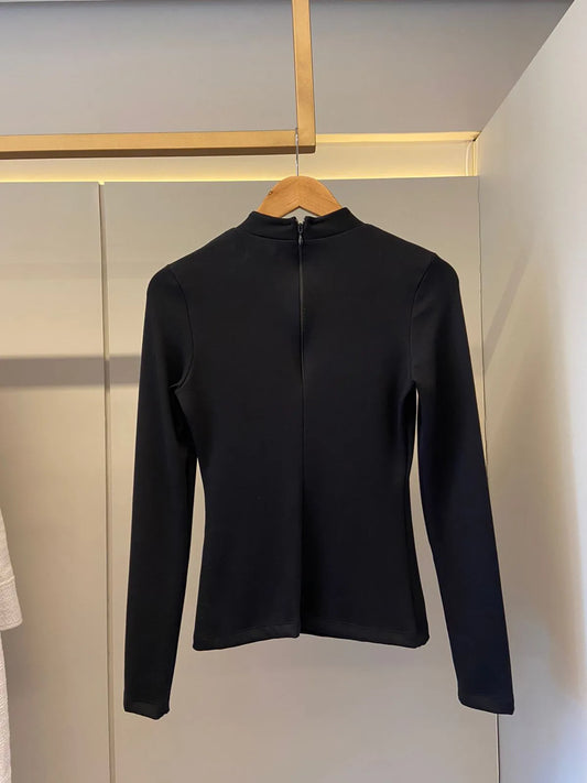 BLUSA MALHA MANGA LONGA PRETA/BEGE/OFF WHITE