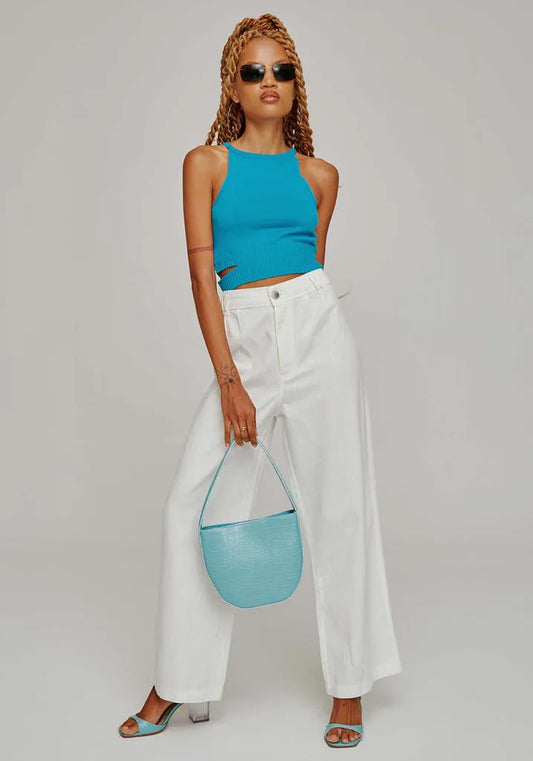 CALCA SARJA WIDE LEG CROPPED LIGHT OFF WHITE
