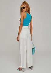 CALCA SARJA WIDE LEG CROPPED LIGHT OFF WHITE