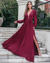 VESTIDO LONGO ITALIA MANGA LONGA MARSALA C/ CINTO