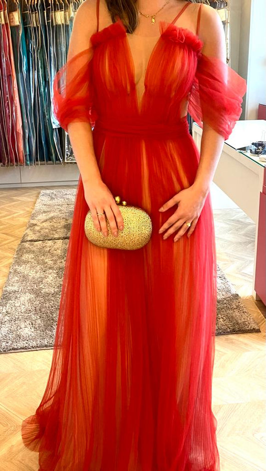 VESTIDO LONGO TULE TARQUINADO VERMELHO