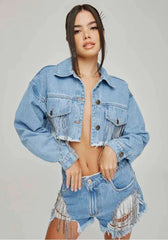 JAQUETA JEANS CROPPED SHINE