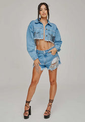 JAQUETA JEANS CROPPED SHINE