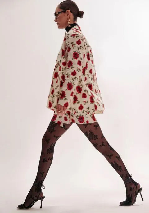 BLAZER ALONGADO ESTAMPADO ESTAMPA ROSAS