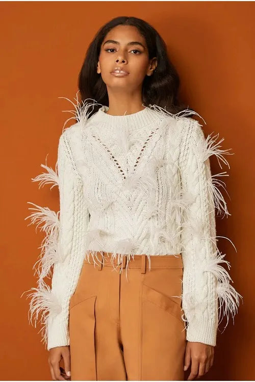 PULL TARSILA PLUMAS GOLA ALTA OFF WHITE BRANCO