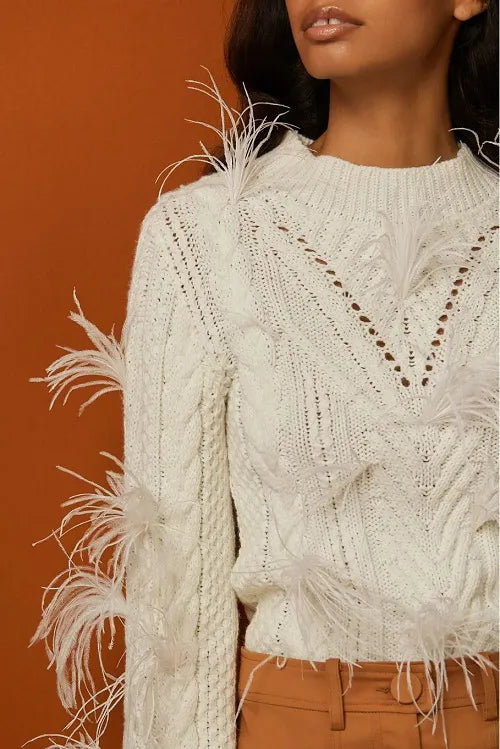 PULL TARSILA PLUMAS GOLA ALTA OFF WHITE BRANCO