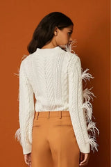 PULL TARSILA PLUMAS GOLA ALTA OFF WHITE BRANCO