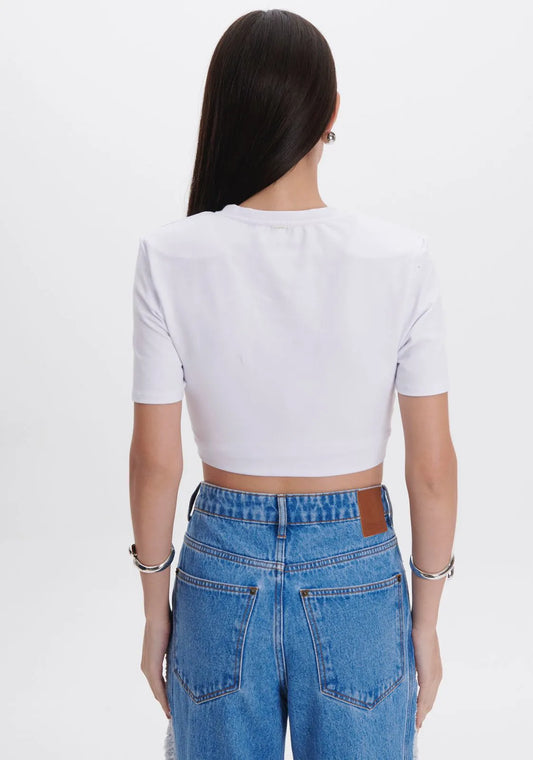 T-SHIRT BABY LOOK COM OMBREIRAS BRANCO/PRETO