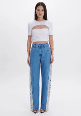 T-SHIRT BABY LOOK COM OMBREIRAS BRANCO/PRETO
