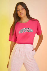T-SHIRT MALHA SILK NOW OR NEVER AZUL / ROSA